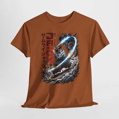 Samurai Jack Anime-Style Graphic Tee — Retro Action Shirt with Japanese Text