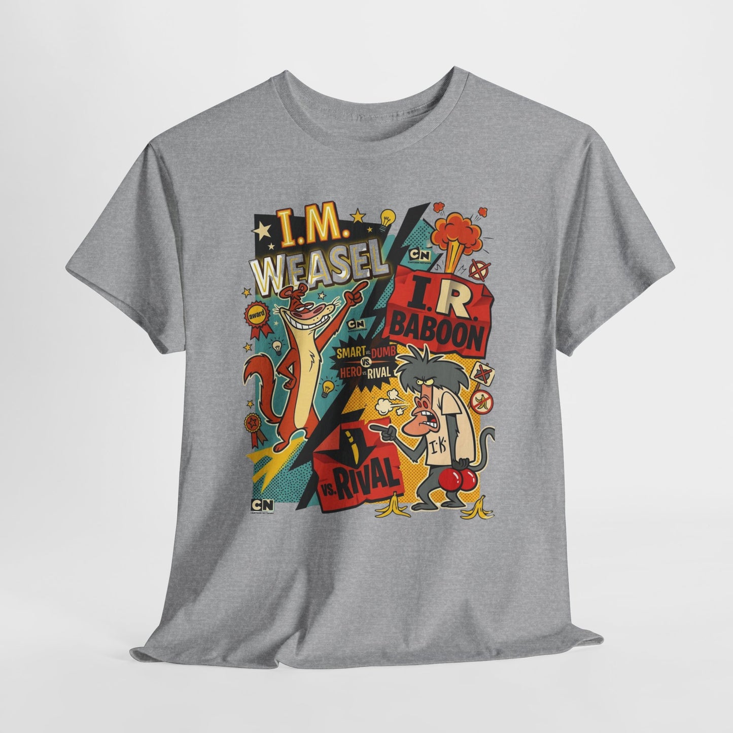 Retro Cartoon Crew Tee — "I.M. Weasel vs. I. R. Baboon" Graphic