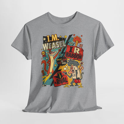 Retro Cartoon Crew Tee — "I.M. Weasel vs. I. R. Baboon" Graphic