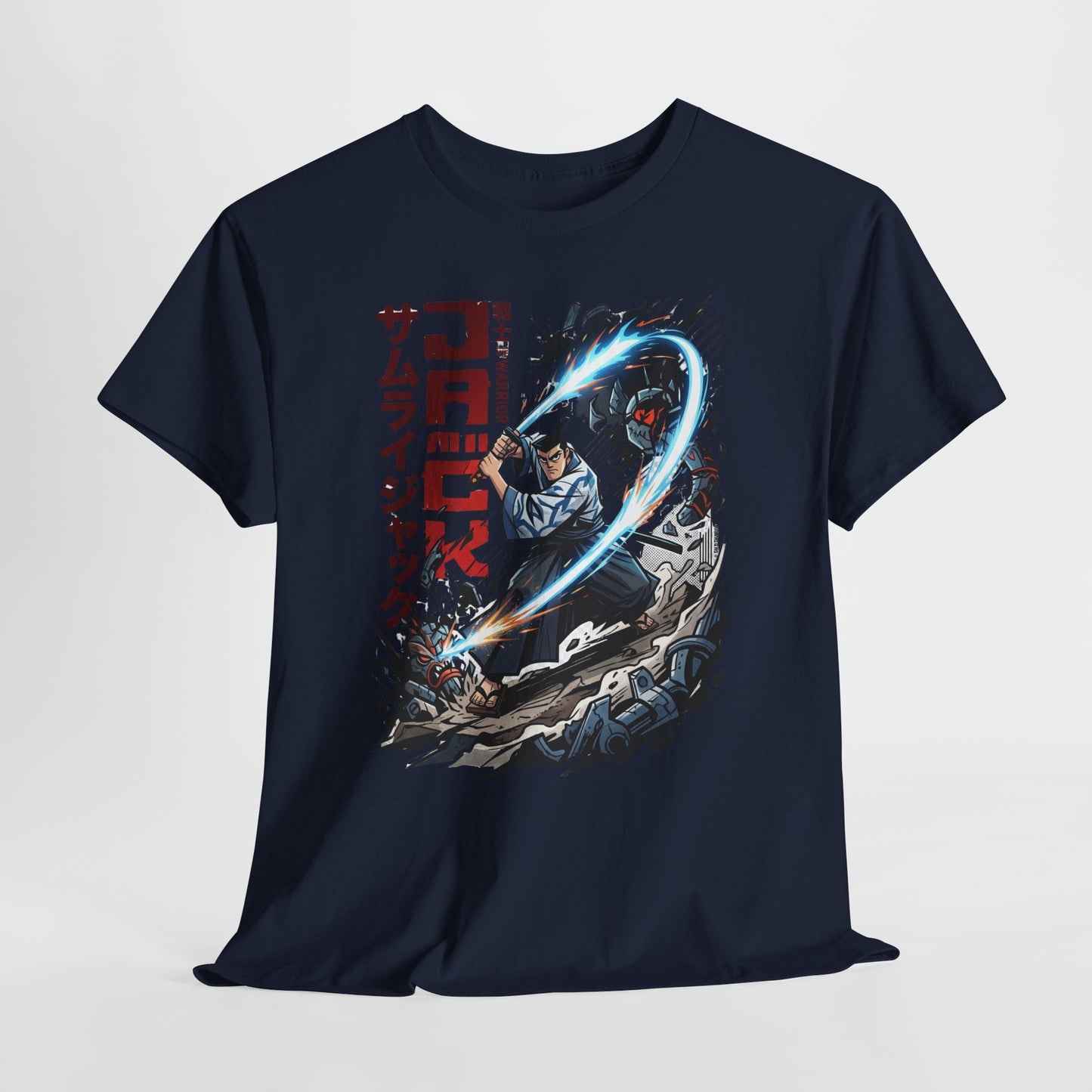 Samurai Jack Anime-Style Graphic Tee — Retro Action Shirt with Japanese Text
