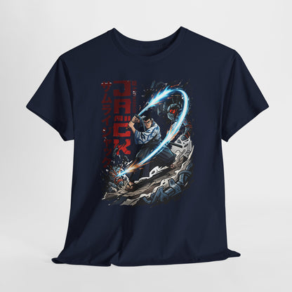Samurai Jack Anime-Style Graphic Tee — Retro Action Shirt with Japanese Text