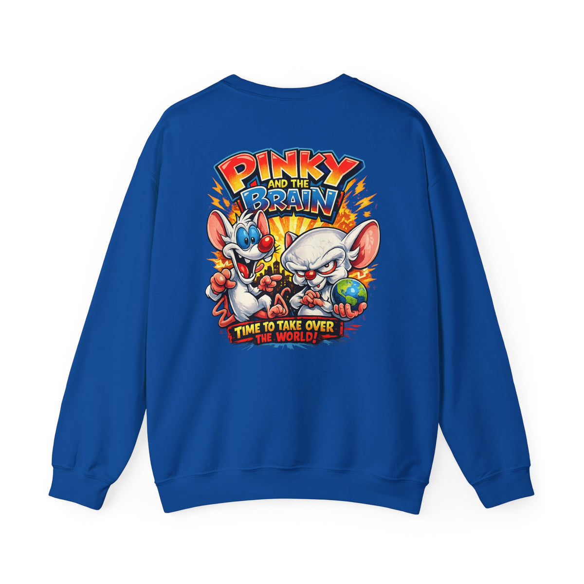 Pinky and the Brain Crewneck Sweatshirt - 'Time to Take Over the World' Graphic