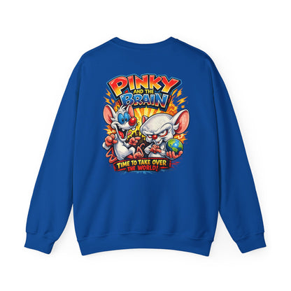 Pinky and the Brain Crewneck Sweatshirt - 'Time to Take Over the World' Graphic