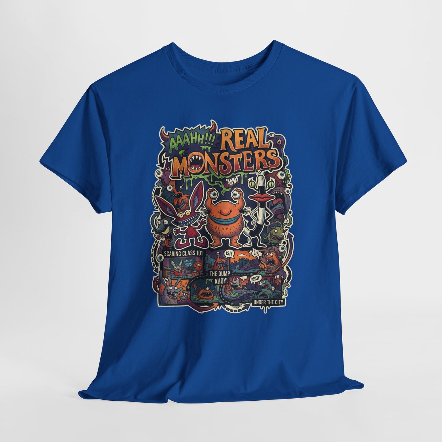 Retro 'Real Monsters' Graphic Tee — Vintage Cartoon Monster Illustration Shirt