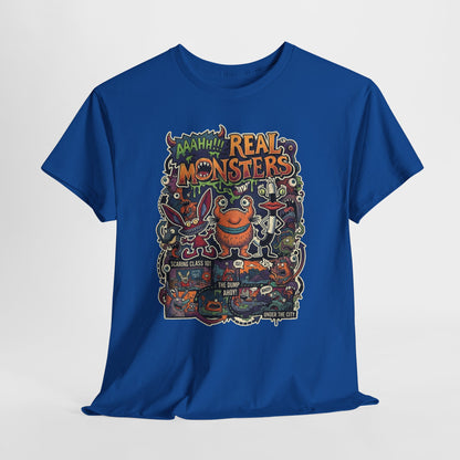 Retro 'Real Monsters' Graphic Tee — Vintage Cartoon Monster Illustration Shirt