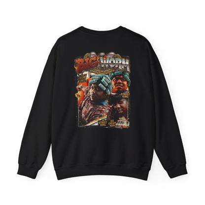 Big Worm Collage Crewneck Sweatshirt — Retro Hip‑Hop Graphic
