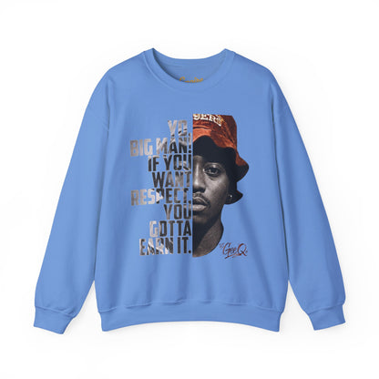 DJ Gee Q - Respect Is Earned Crewneck Sweatshirt – Motivational Hip-Hop Portrait Design