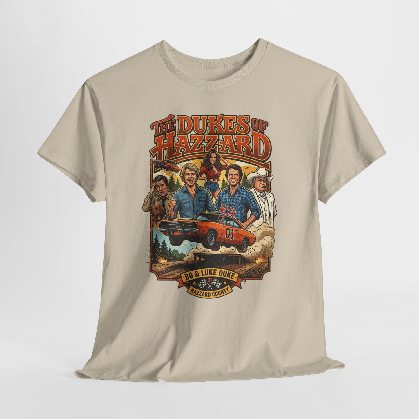 Dukes of Hazzard Vintage Graphic Tee — Classic TV Cast & General Lee Design