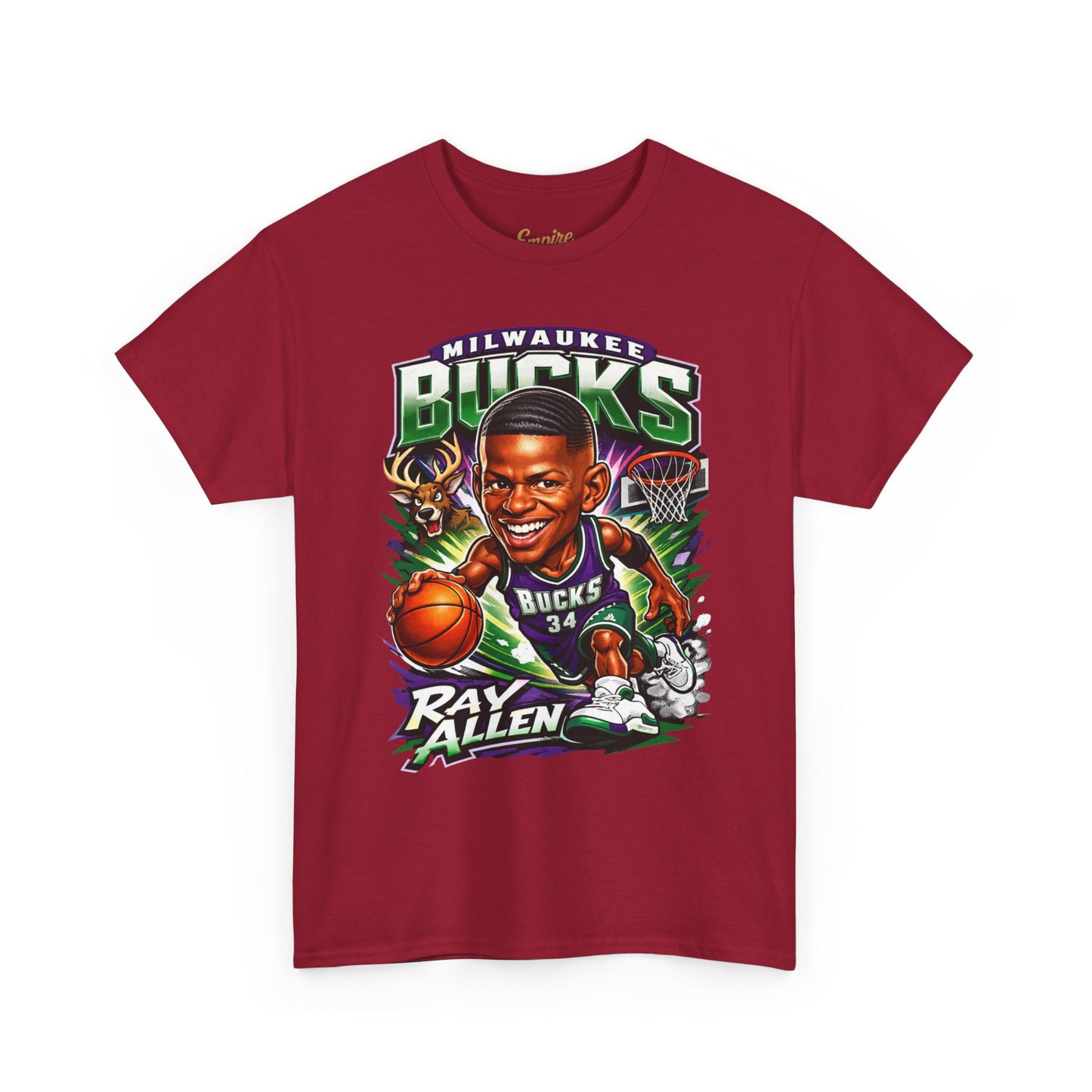 Milwaukee Bucks Retro Player Cartoon Tee — 'Ray Allen' Basketball Graphic T-Shirt