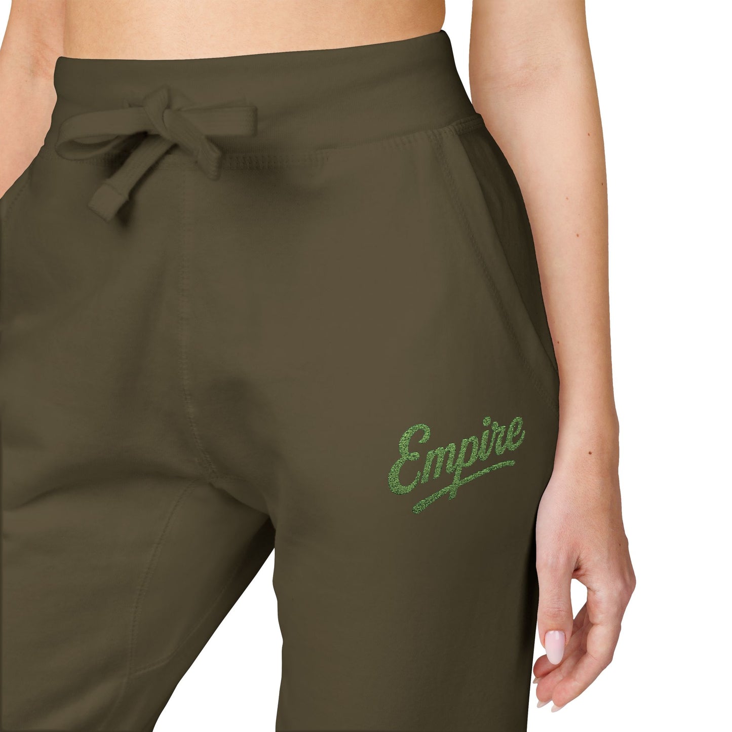 Empire Signature Embroidered Sweatpants — Minimal Fleece with Green 'Empire' Logo