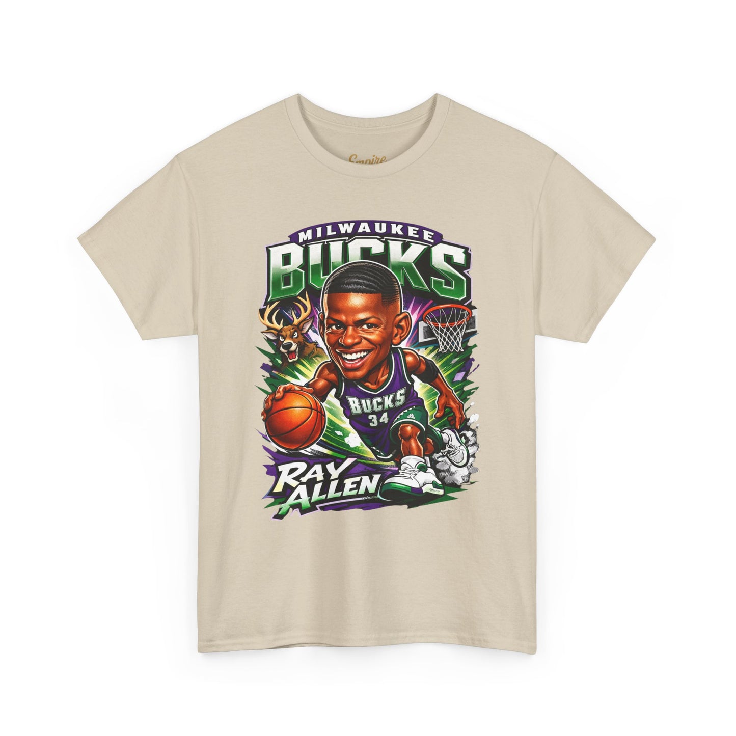 Milwaukee Bucks Retro Player Cartoon Tee — 'Ray Allen' Basketball Graphic T-Shirt