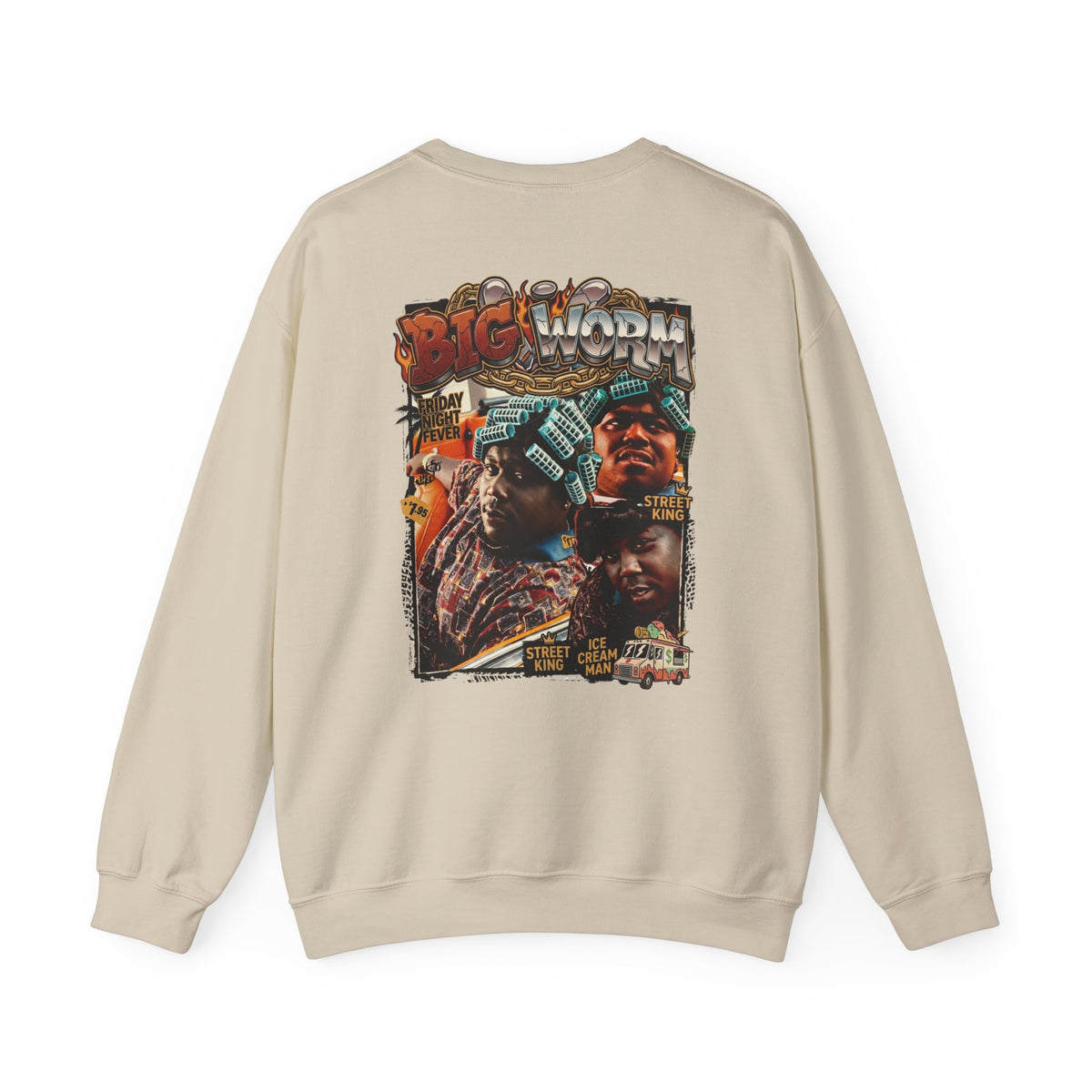 Big Worm Collage Crewneck Sweatshirt — Retro Hip‑Hop Graphic