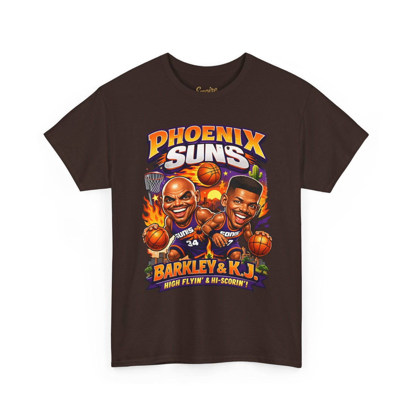 Phoenix Suns Barkley & K.J. Graphic Tee — Retro Basketball Cartoon Shirt