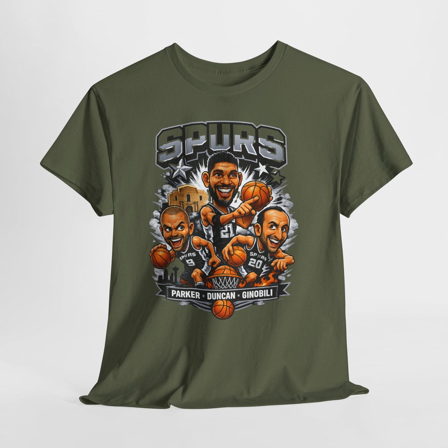 Spurs Legends T-Shirt — Parker, Duncan & Ginobili Cartoon Basketball Tee