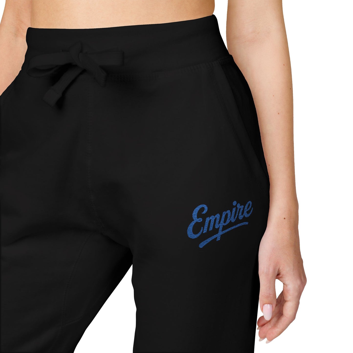 Empire Signature Embroidered Sweatpants — Minimal Fleece with Royal Blue 'Empire' Logo