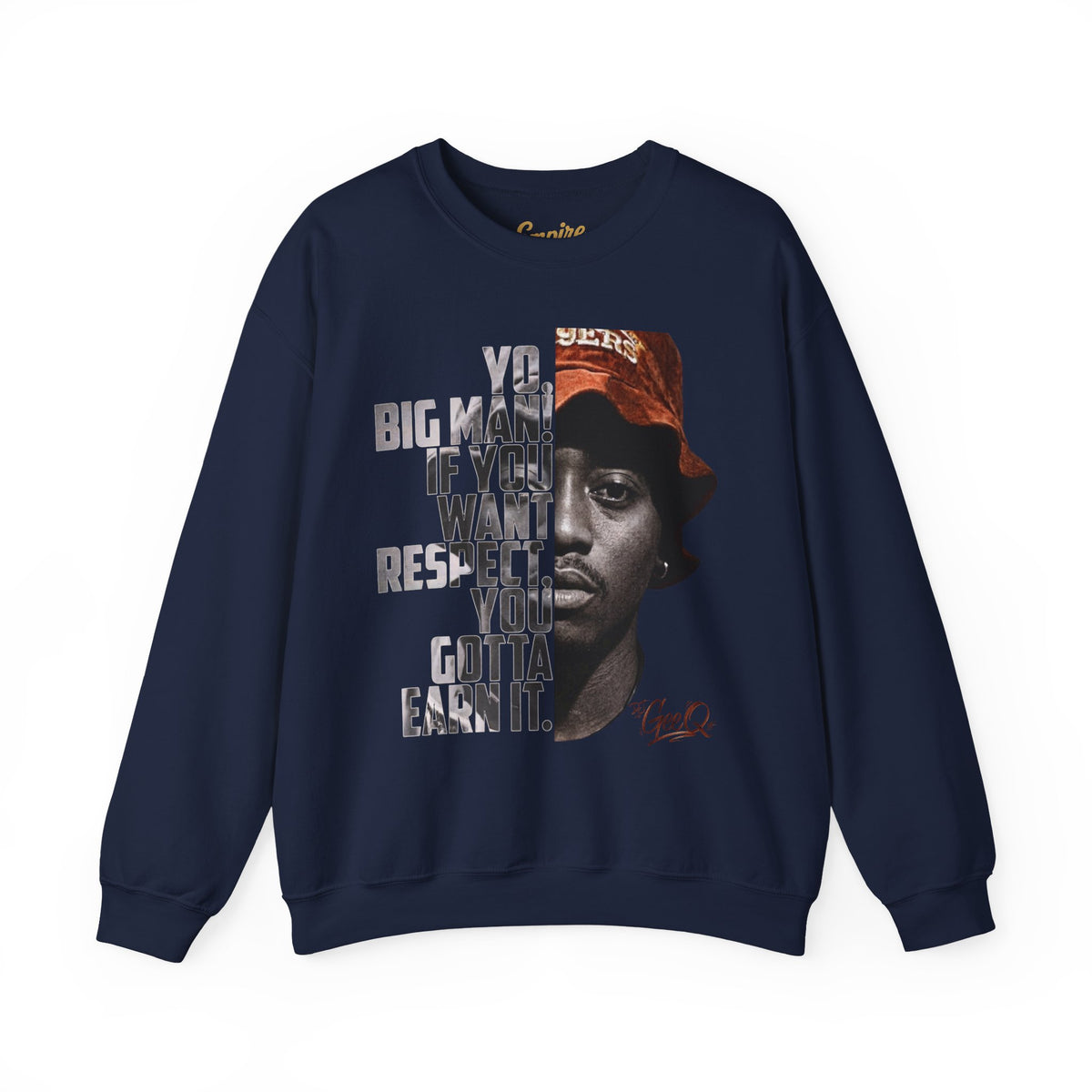 DJ Gee Q - Respect Is Earned Crewneck Sweatshirt – Motivational Hip-Hop Portrait Design