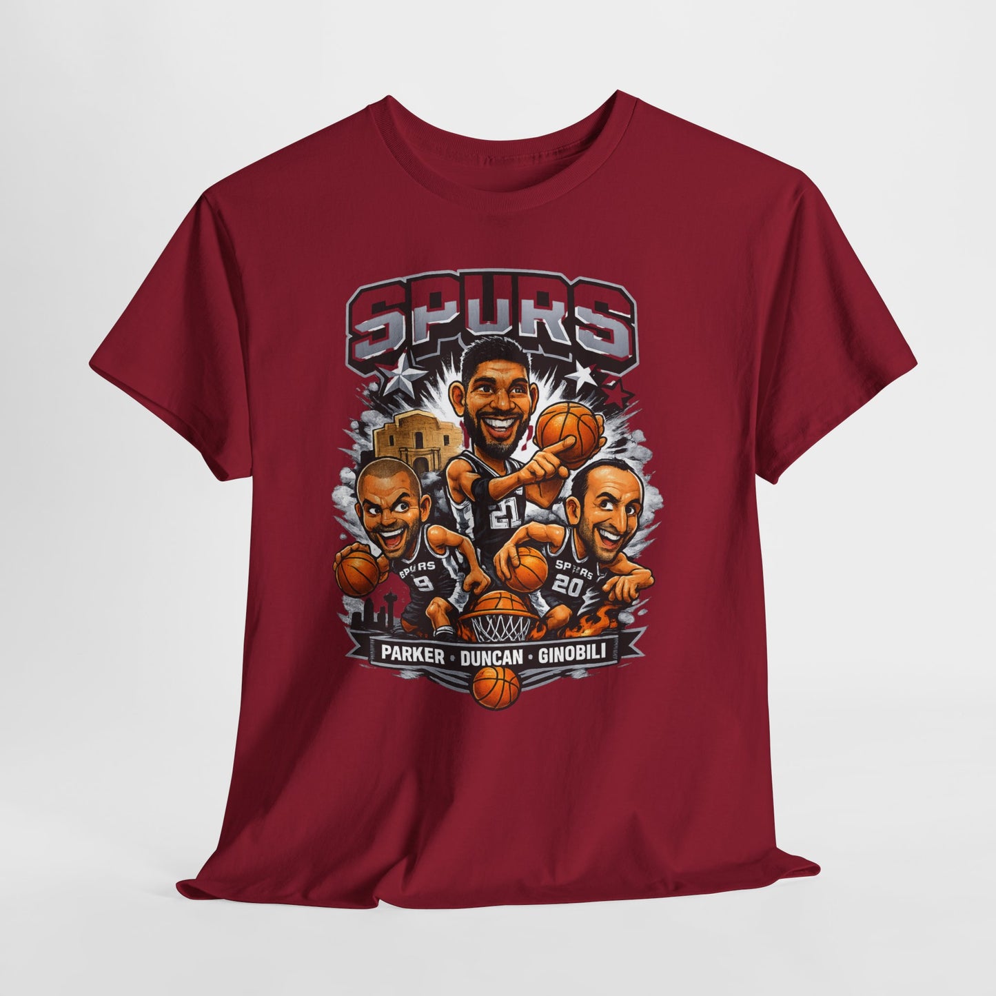 Spurs Legends T-Shirt — Parker, Duncan & Ginobili Cartoon Basketball Tee