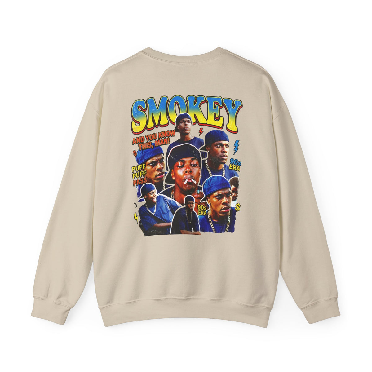 Smokey Graphic Sweatshirt – Retro Hip-Hop Photo Collage Crewneck
