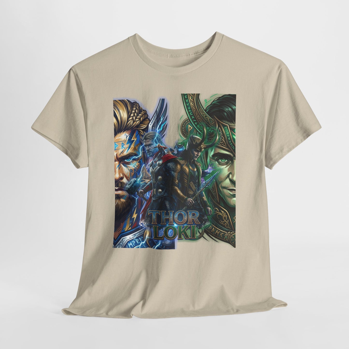 Thor vs Loki Graphic Tee — Mythic Norse Superhero Split-Face Design