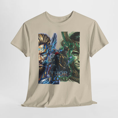 Thor vs Loki Graphic Tee — Mythic Norse Superhero Split-Face Design