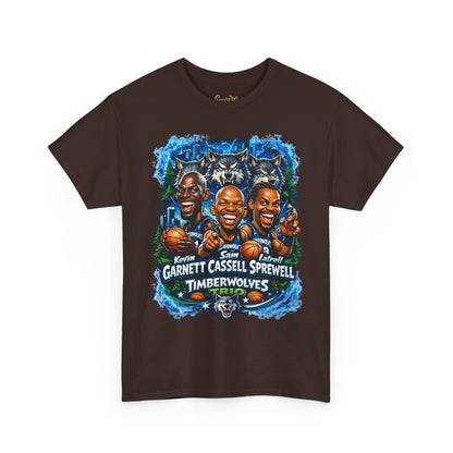 Timberwolves Legends T‑Shirt — Garnett, Cassell & Sprewell Retro Basketball Tee