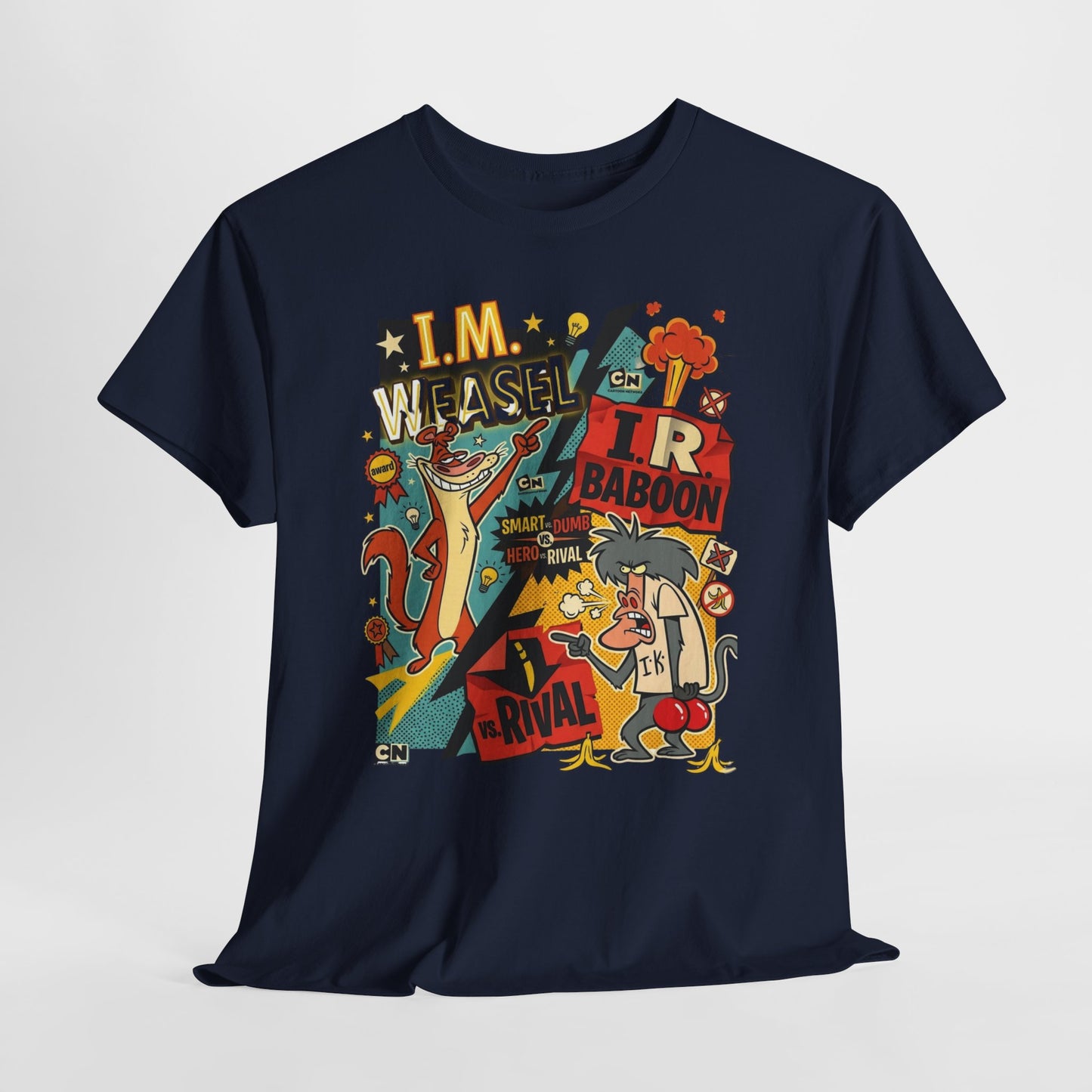 Retro Cartoon Crew Tee — "I.M. Weasel vs. I. R. Baboon" Graphic