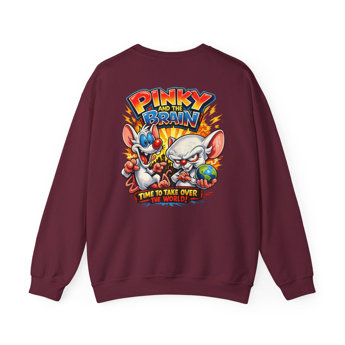 Pinky and the Brain Crewneck Sweatshirt - 'Time to Take Over the World' Graphic