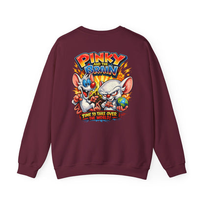 Pinky and the Brain Crewneck Sweatshirt - 'Time to Take Over the World' Graphic