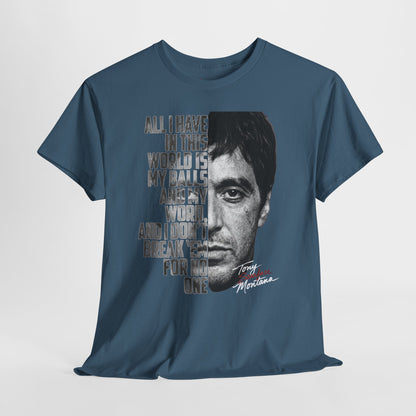 Tony Montana 'Scarface' Graphic Tee — Bold Quote Face Design