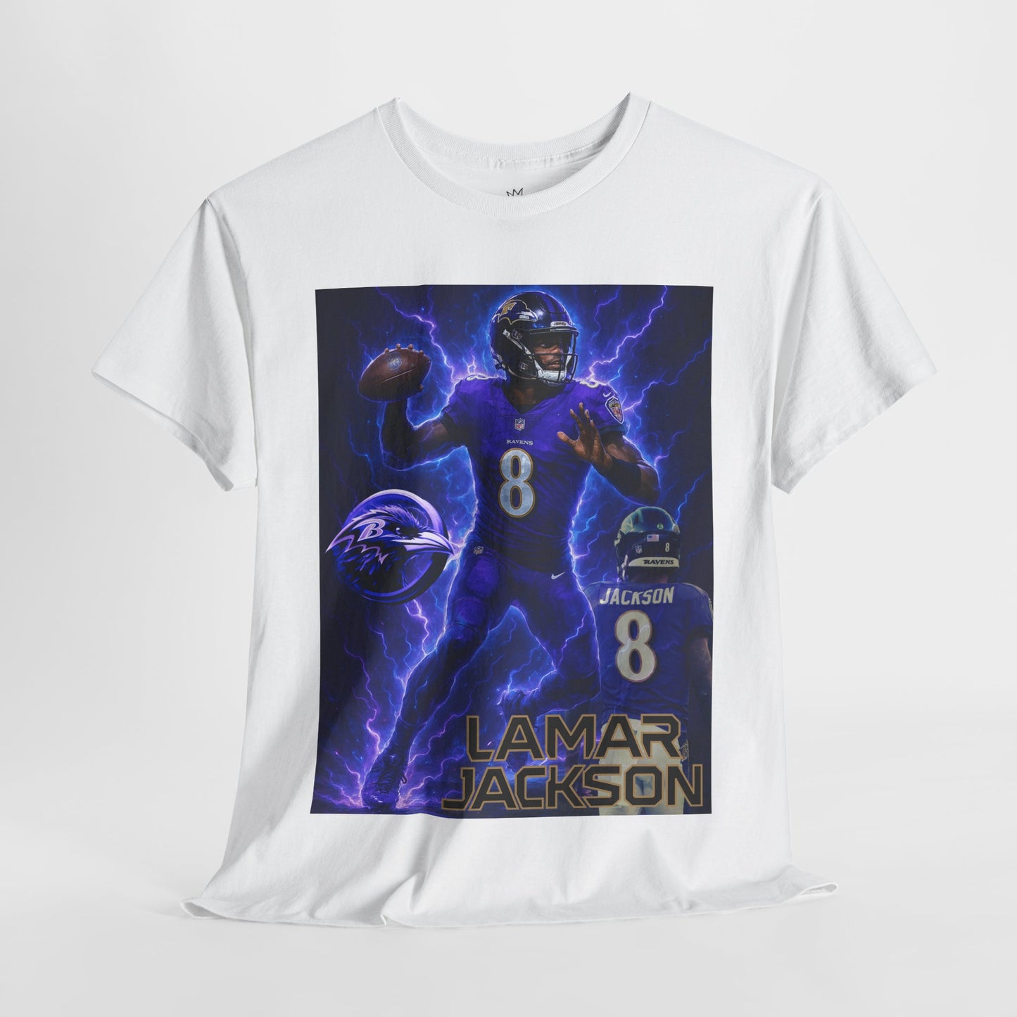 Lamar Jackson Lightning Tee – Unisex Cotton Shirt, Football Fan Gift, Sports Apparel, Game Day Outfit, NFL Merchandise