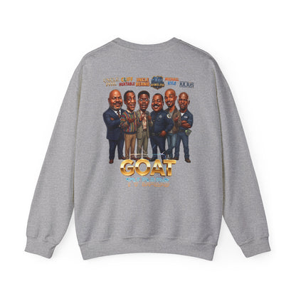 Crewneck Sweatshirt — 'GOAT' Icon Caricature Tribute Backprint