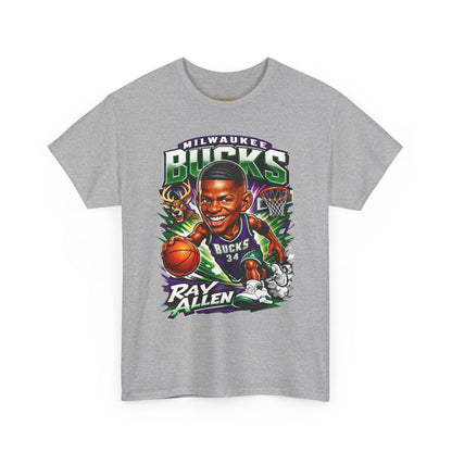 Milwaukee Bucks Retro Player Cartoon Tee — 'Ray Allen' Basketball Graphic T-Shirt