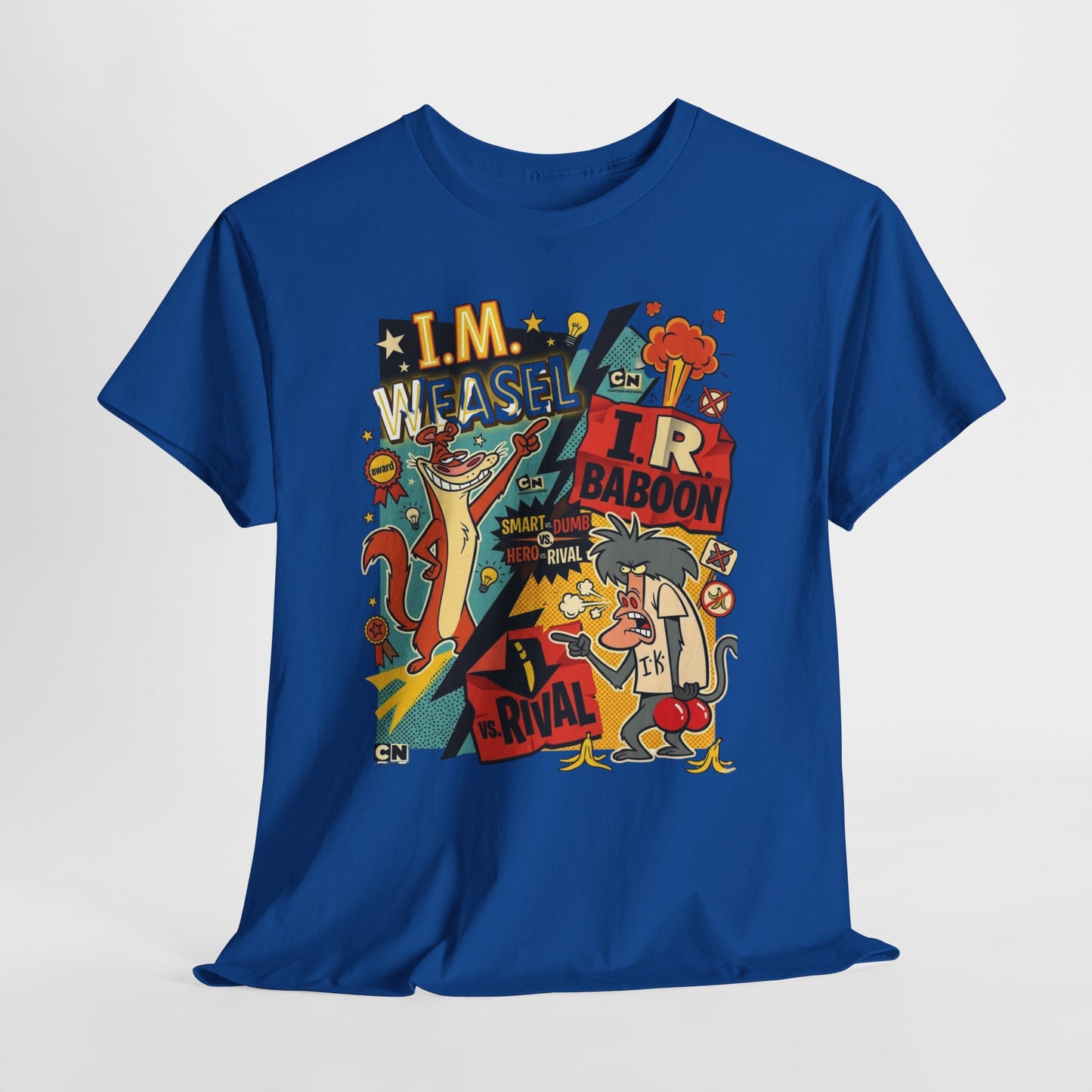 Retro Cartoon Crew Tee — "I.M. Weasel vs. I. R. Baboon" Graphic