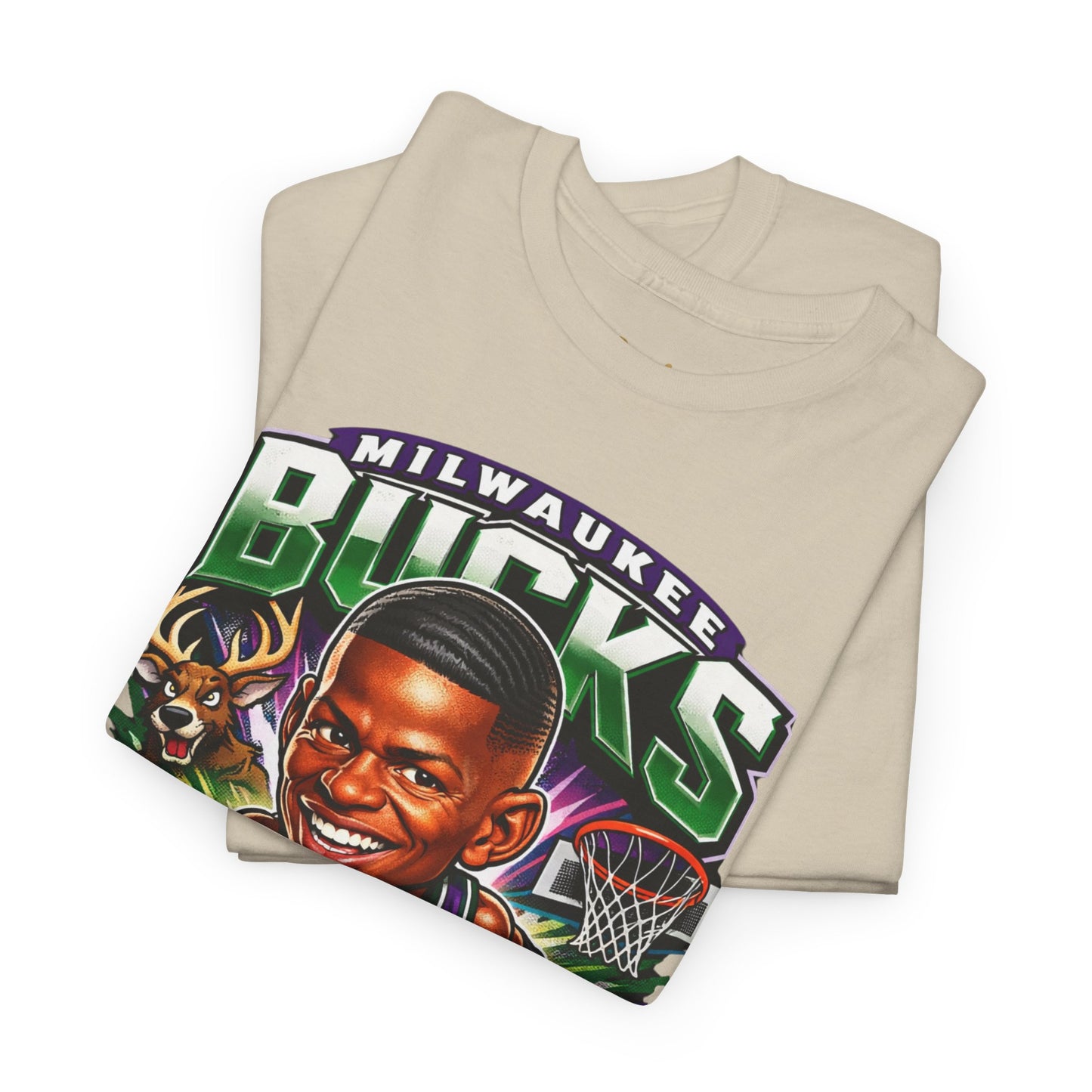 Milwaukee Bucks Retro Player Cartoon Tee — 'Ray Allen' Basketball Graphic T-Shirt