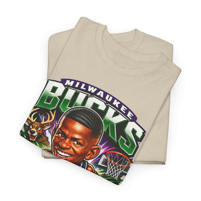 Milwaukee Bucks Retro Player Cartoon Tee — 'Ray Allen' Basketball Graphic T-Shirt