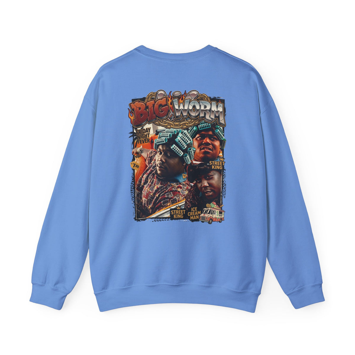 Big Worm Collage Crewneck Sweatshirt — Retro Hip‑Hop Graphic