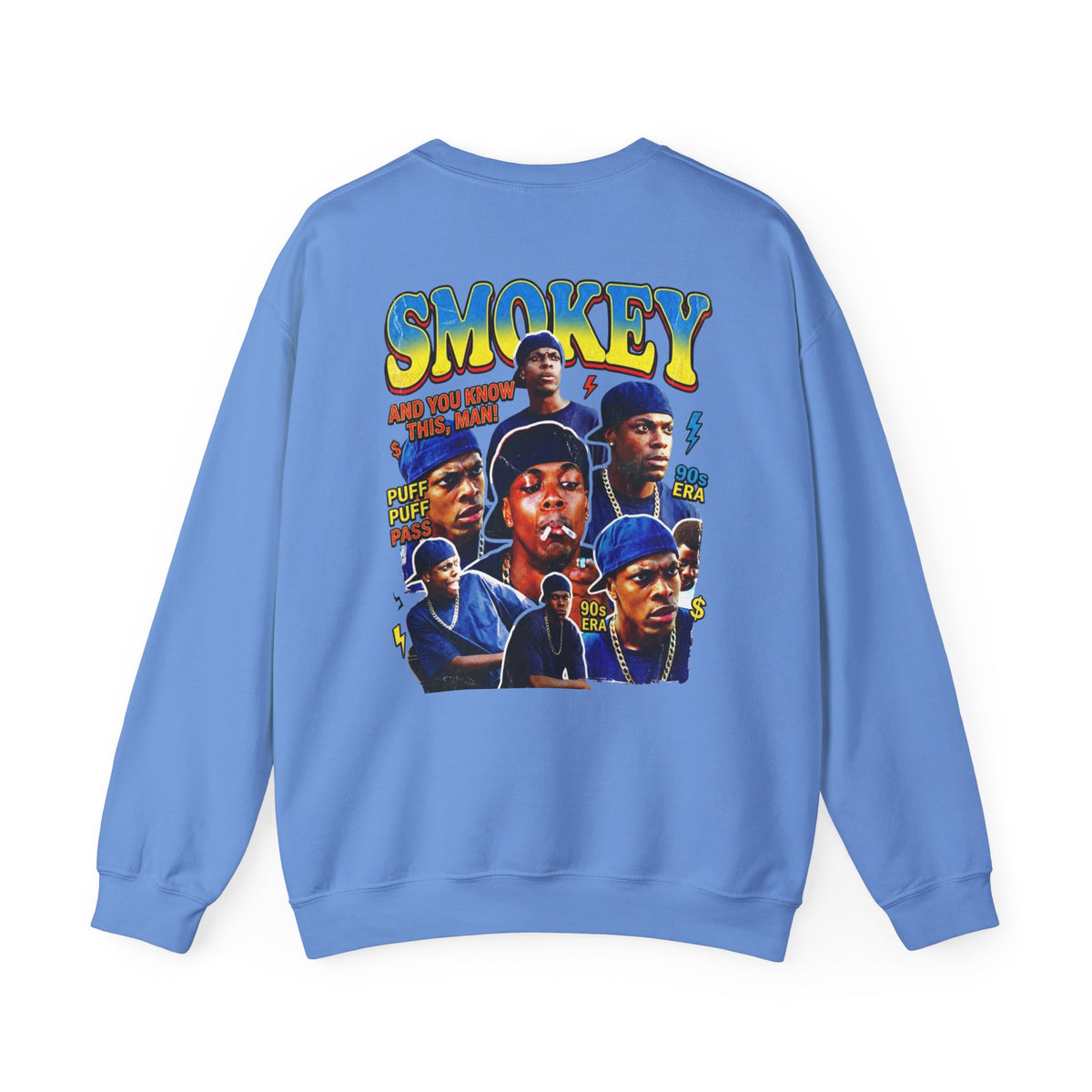 Smokey Graphic Sweatshirt – Retro Hip-Hop Photo Collage Crewneck