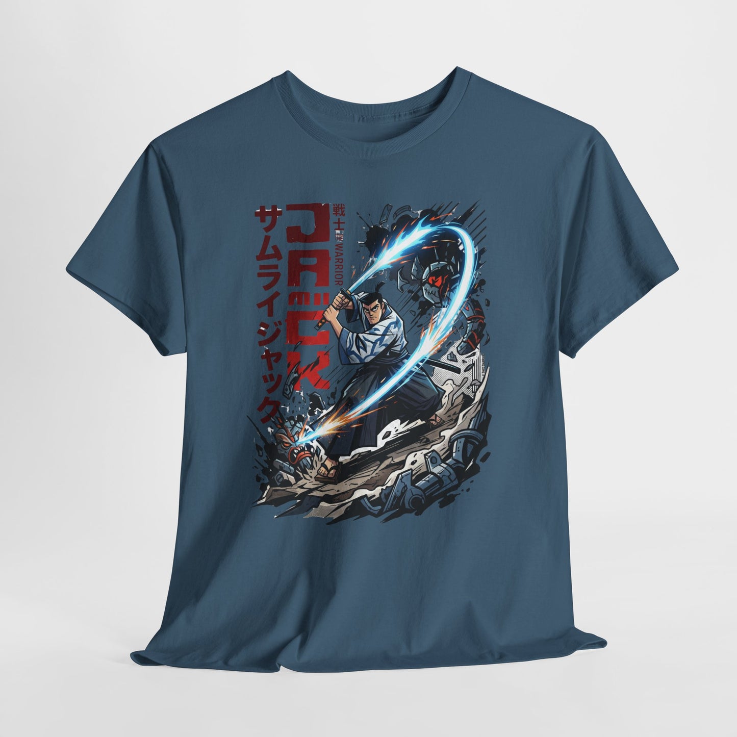 Samurai Jack Anime-Style Graphic Tee — Retro Action Shirt with Japanese Text
