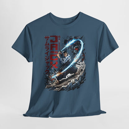 Samurai Jack Anime-Style Graphic Tee — Retro Action Shirt with Japanese Text