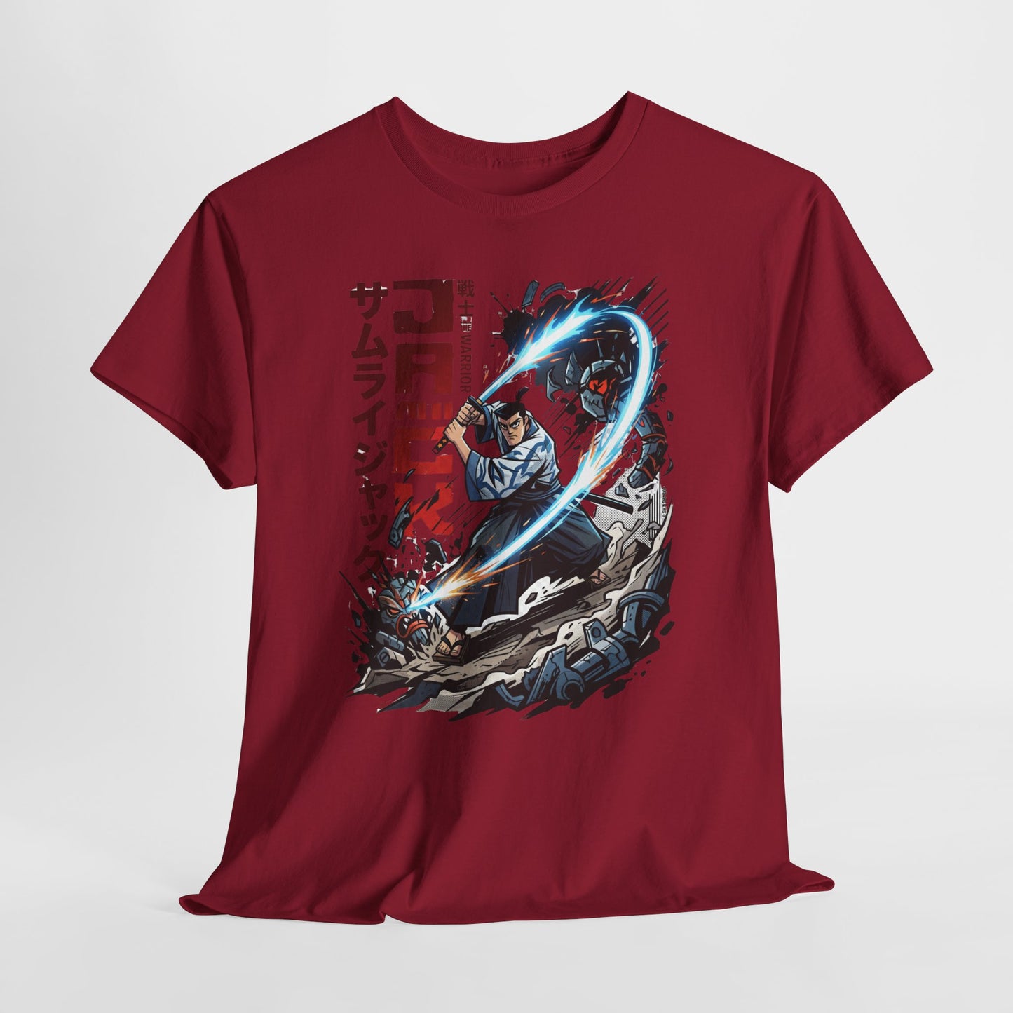 Samurai Jack Anime-Style Graphic Tee — Retro Action Shirt with Japanese Text