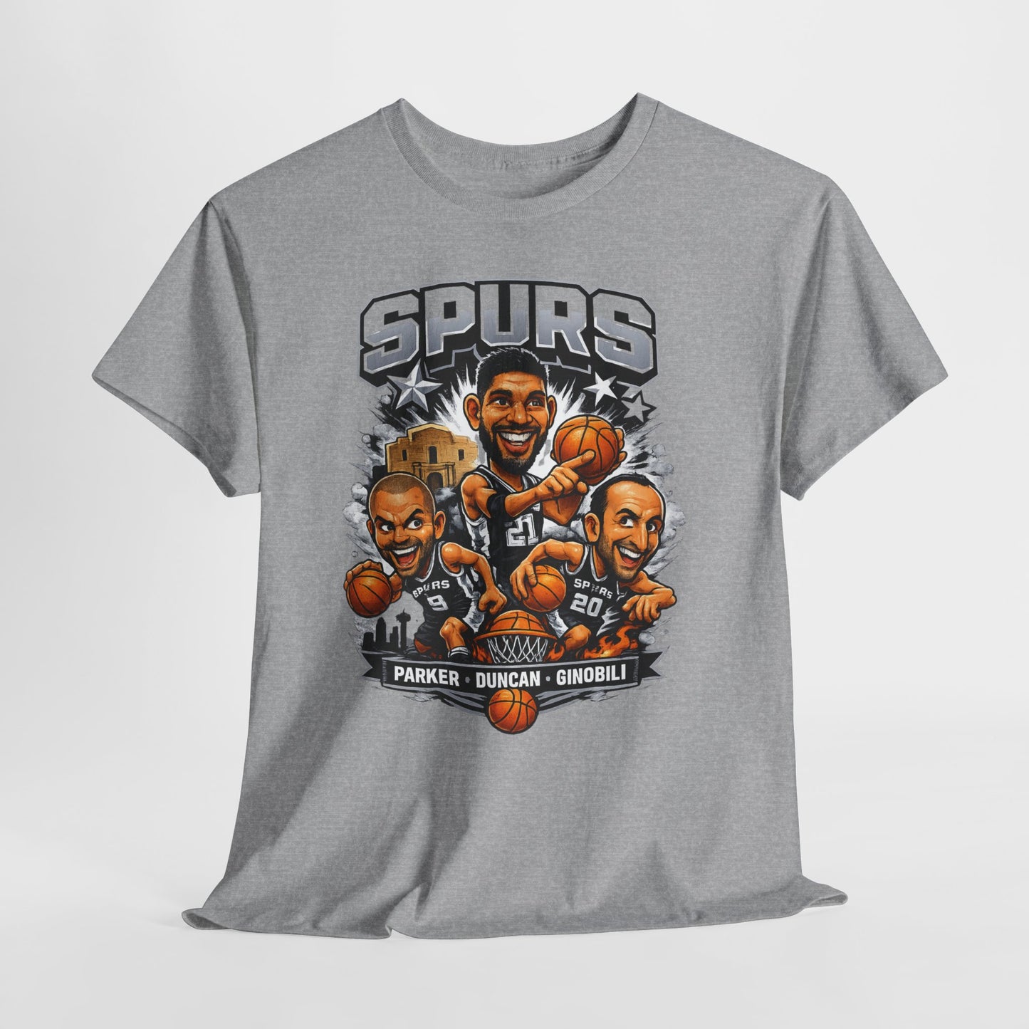 Spurs Legends T-Shirt — Parker, Duncan & Ginobili Cartoon Basketball Tee
