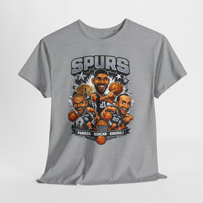 Spurs Legends T-Shirt — Parker, Duncan & Ginobili Cartoon Basketball Tee