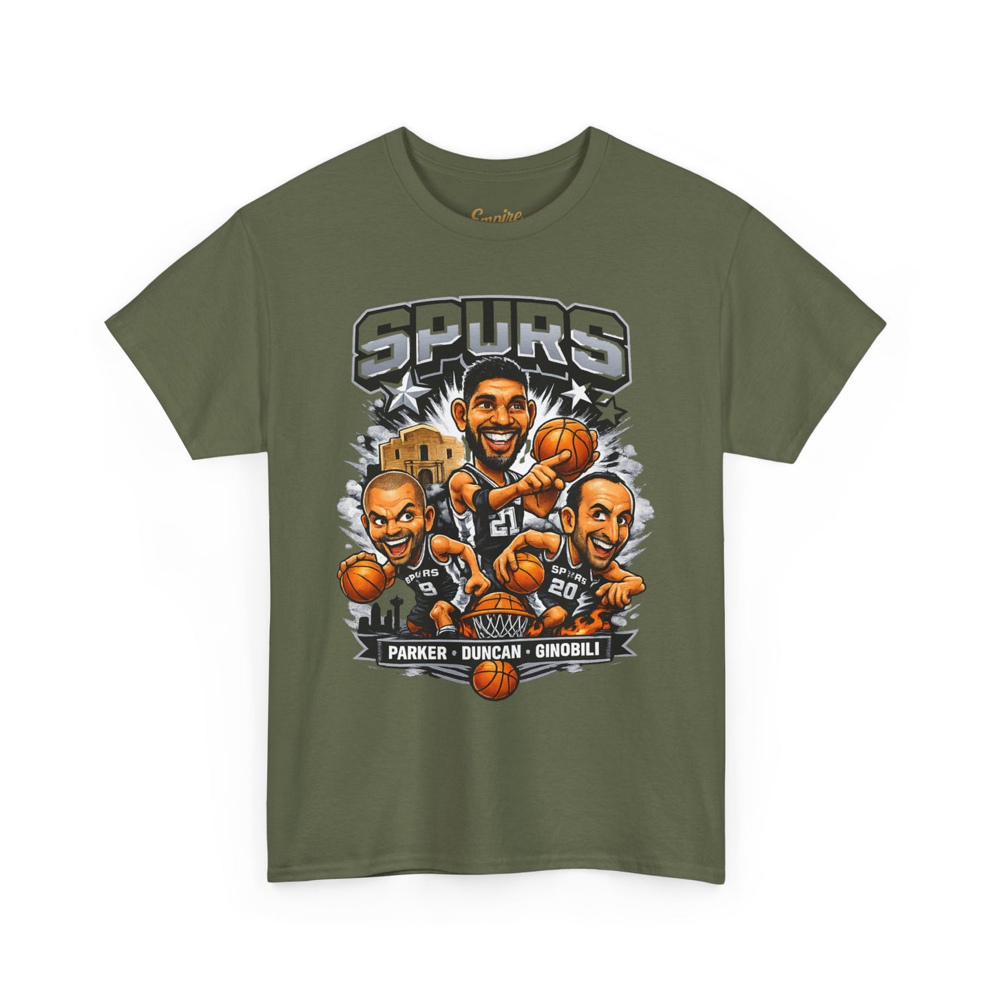 Spurs Legends T-Shirt — Parker, Duncan & Ginobili Cartoon Basketball Tee
