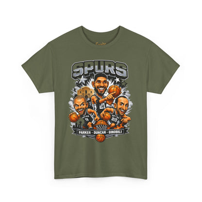 Spurs Legends T-Shirt — Parker, Duncan & Ginobili Cartoon Basketball Tee