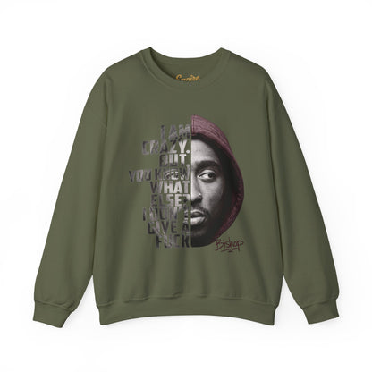 Bishop Crewneck Sweatshirt — 'I Am Crazy But You Know What Else? I Don't Give a F***' Graphic