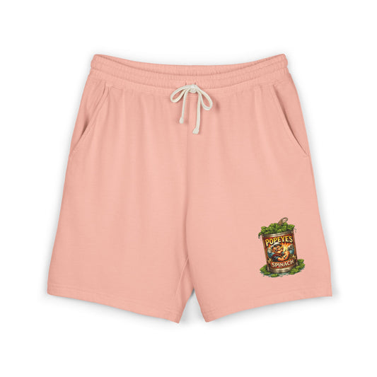 Vintage “Popeye’s Spinach” Graphic Sweat Shorts — Lightweight Fleece Lounge Shorts