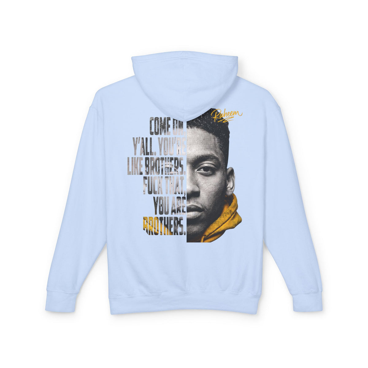 Raheem Hoodie — 'Juice' Portrait Hoodie with Quote (Half-Face Design)