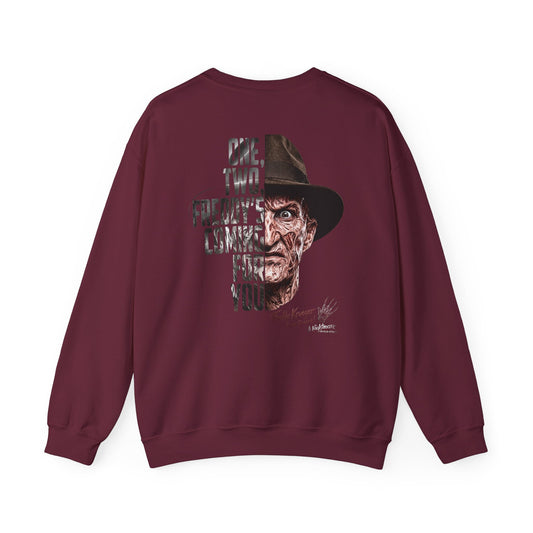 Freddy Krueger Crewneck Sweatshirt – "One, Two... Freddy's Coming For You" Horror Pullover