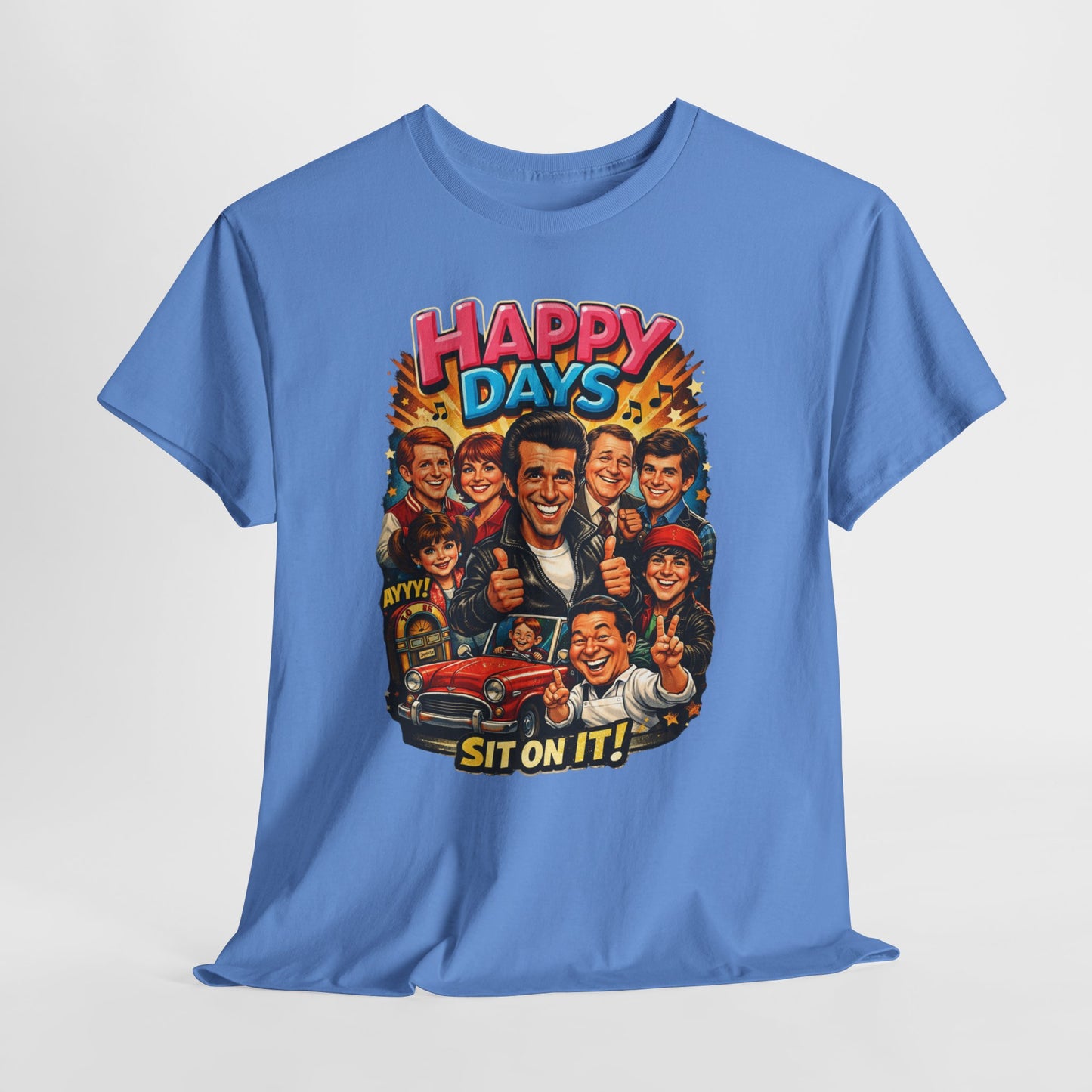 Happy Days Retro TV Cast T-Shirt — "Sit On It!" Vintage 70s Sitcom Tee
