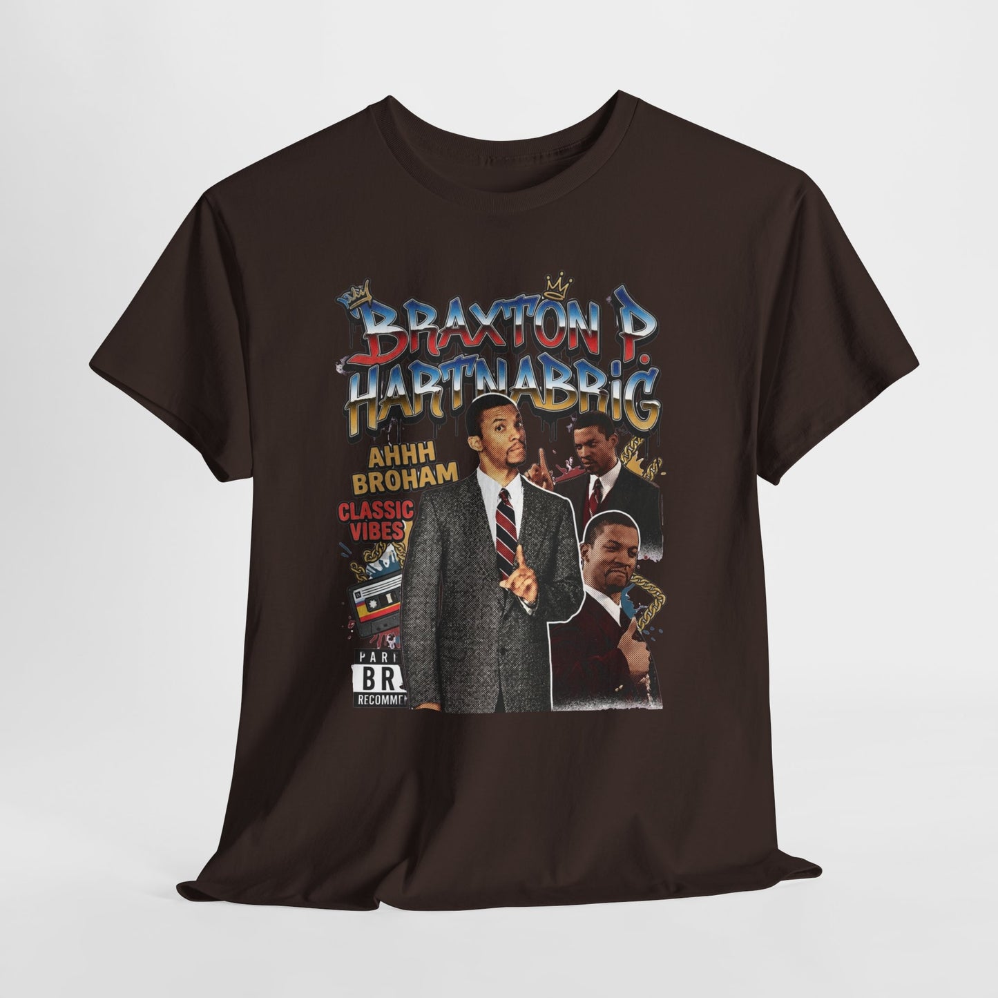 Vintage Braxton P. Hartnabrig Graphic Tee — Retro Collage T-Shirt